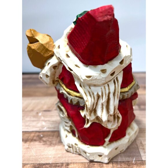 Hand-Carved Wooden Santa Claus Figurine Festive Red & White - Picture 2 of 4